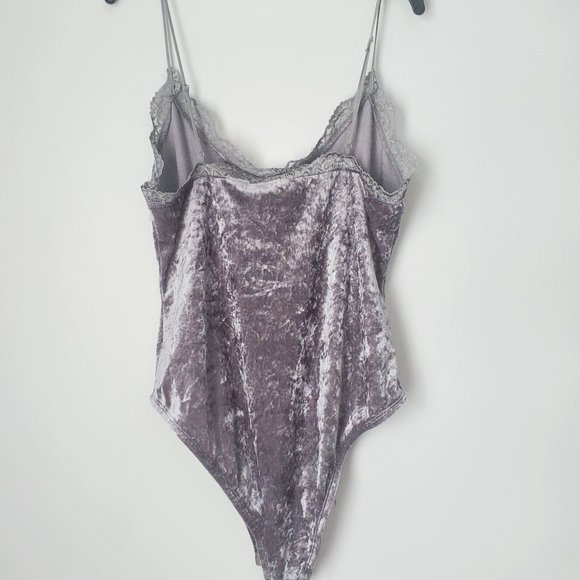 NEW Velour Lace Body Suit Strappy Low Neckline Layering Loungewear Undergarment - Picture 5 of 7